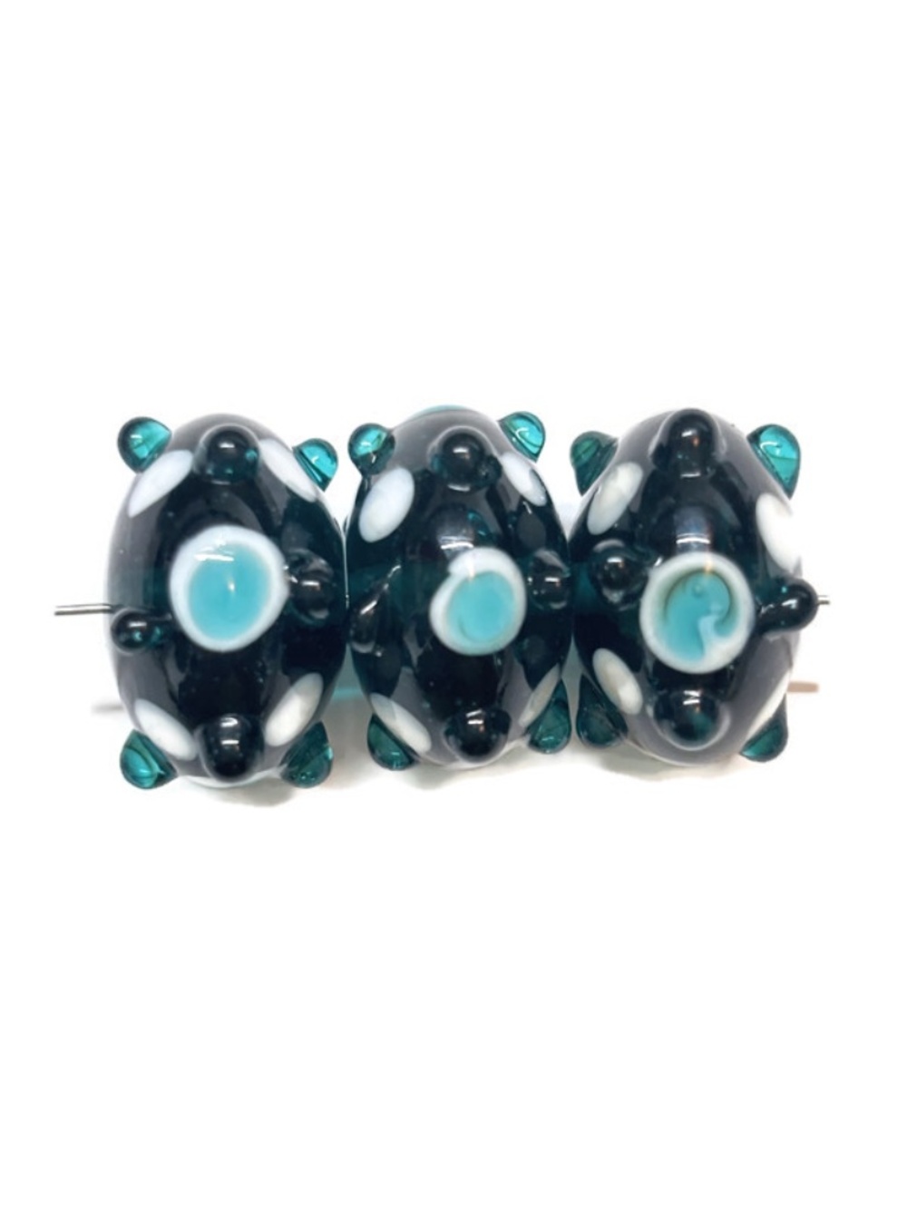 As Low As $2 Transparent Teal Handmade Lampwork Artisan Rondelle Beads 3pcs - Picture 2 of 2